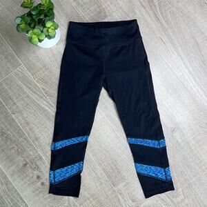 Exp Core Performance Black & Blue Athletic Mesh Crop Leggings Women’s Size XS